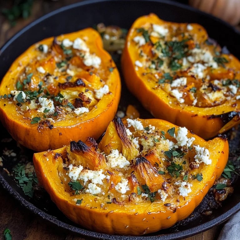 Ofen Kürbis mit Feta und Honig