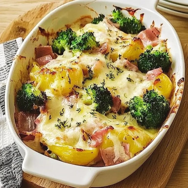 Brokkoli-Kartoffel-Gratin mit Schinken