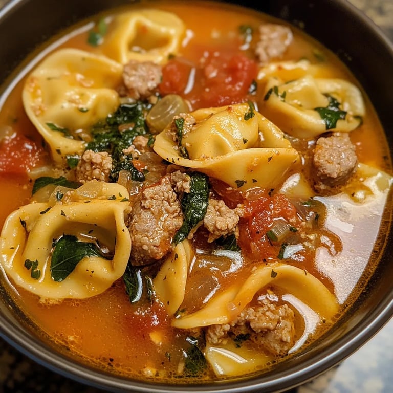 Spicy Tortellini Soup w/ Spicy Italian Sausage
