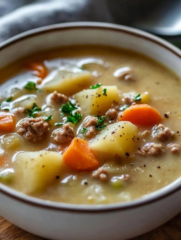 Creamy Potato Hamburger Soup Recipe: Crockpot Comfort Food