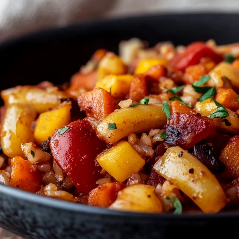 Vegetarische Reispfanne mit Kidneybohnen, Mais und Paprika