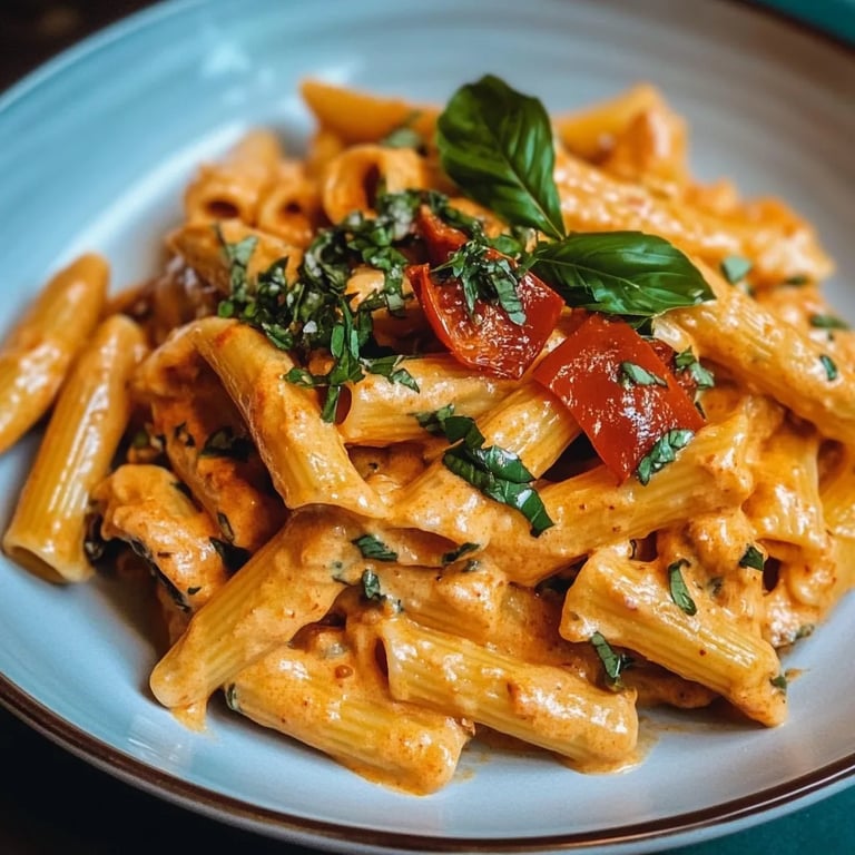 High Protein Creamy Roasted Red Pepper Pasta