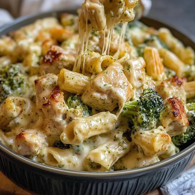 Creamy Pesto Chicken and Broccoli Pasta Bake