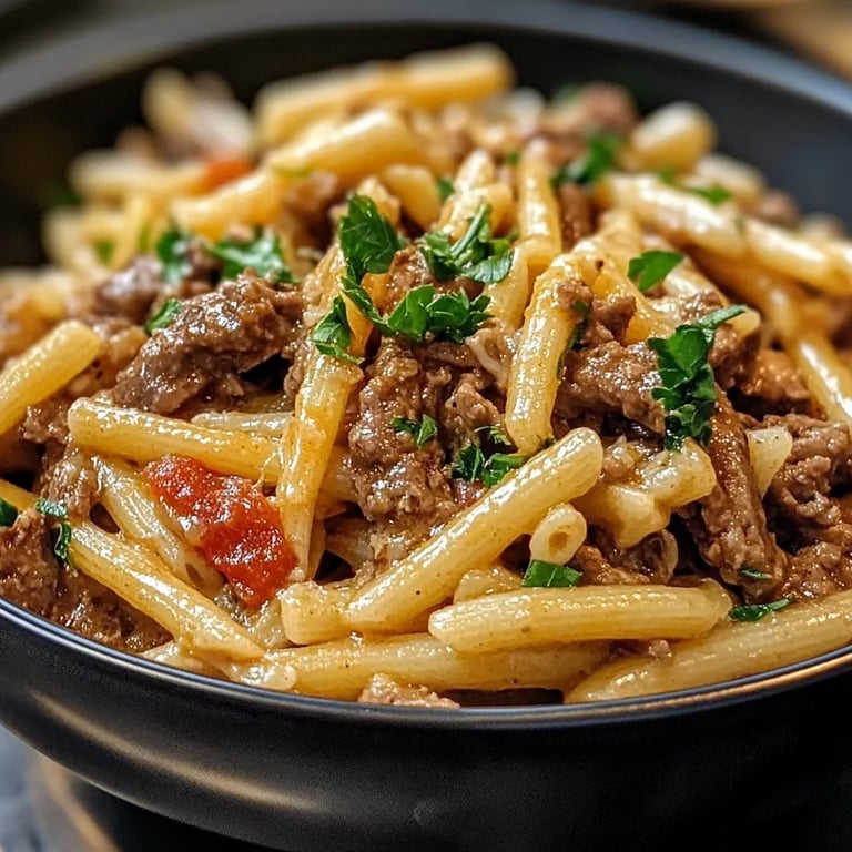 Slow Cooker Garlic Beef Pasta
