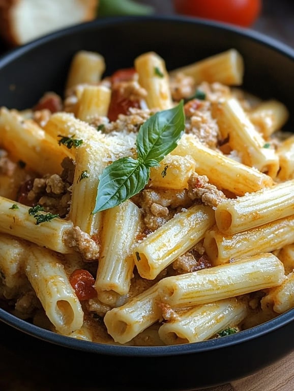 Rigatoni in Hack-Feta-Creme