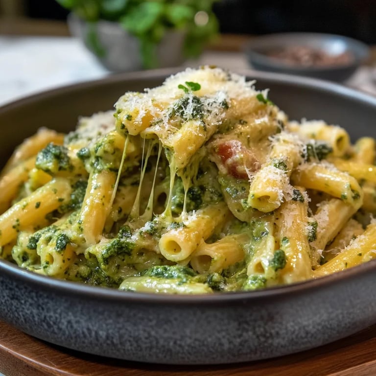 Cremiges Pesto-Hähnchen-Brokkoli-Pasta-Auflauf