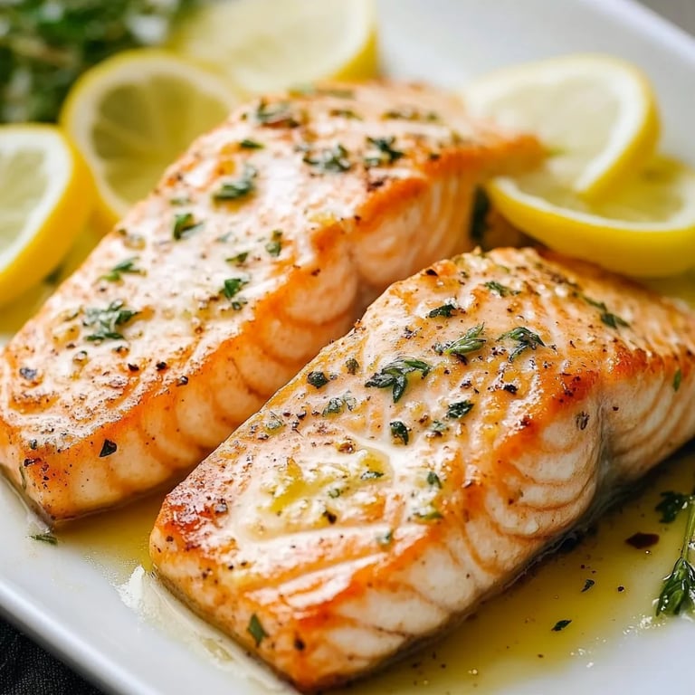 Salmon with Garlic Lemon Butter Sauce