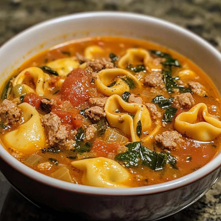 Spicy Tortellini Soup w/ Spicy Italian Sausage