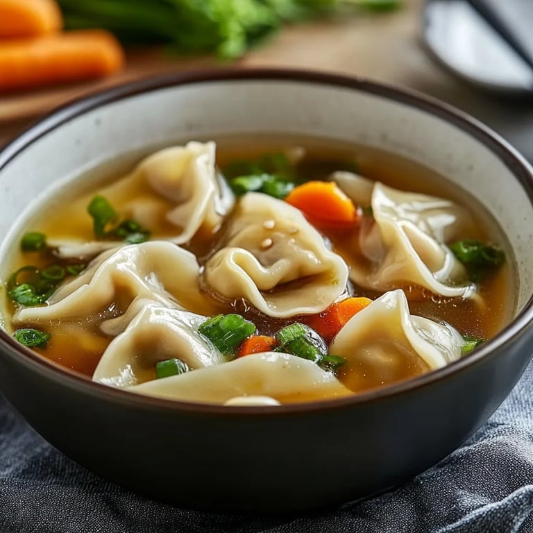 Quick Homemade Wonton Soup with Fresh Veggies