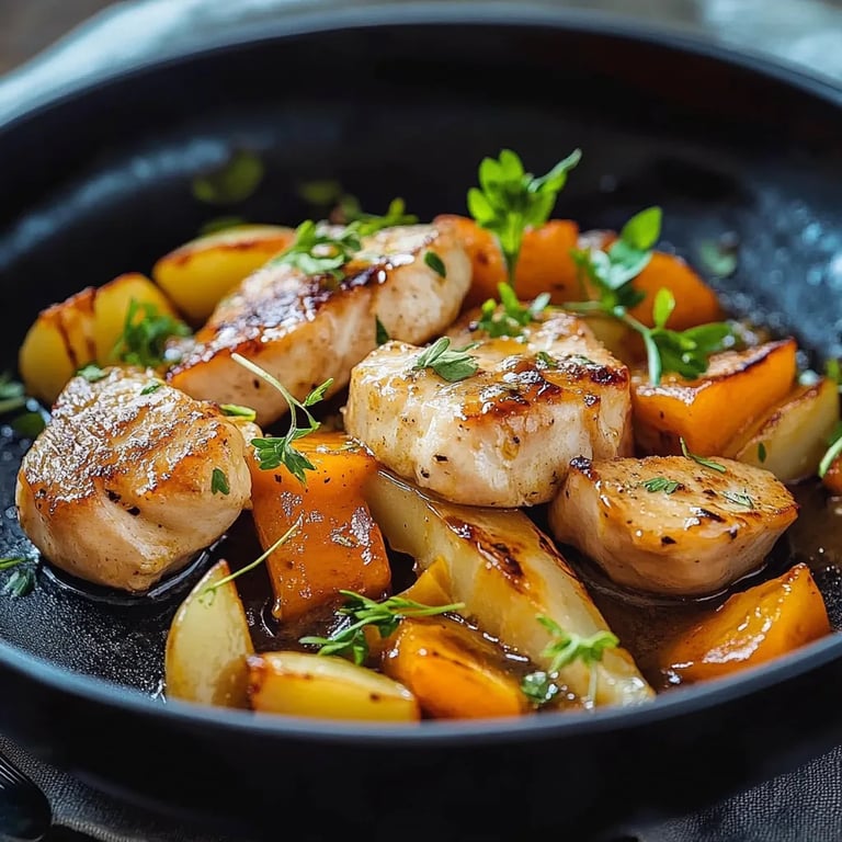 Möhren-Kohlrabi-Pfanne mit Hähnchen