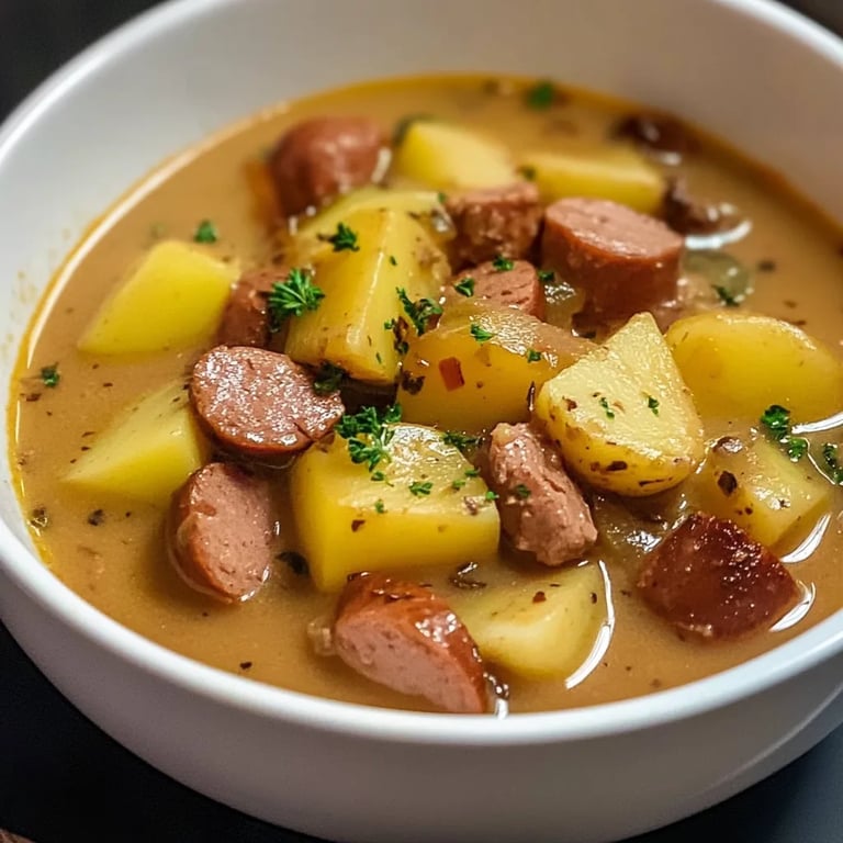 Kartoffelgulasch mit Würstchen
