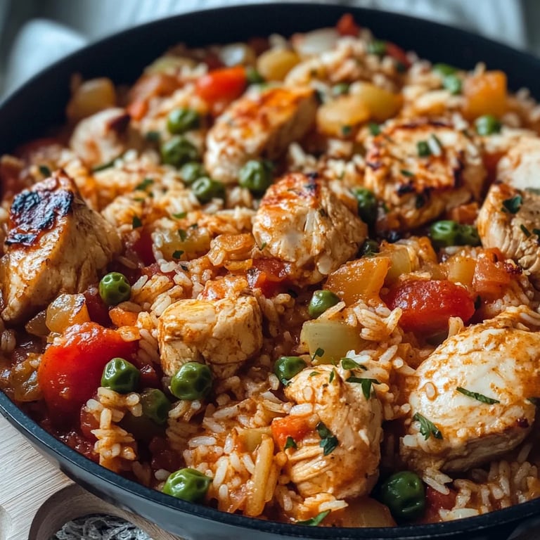 Eintopf mit Reis und Huhn