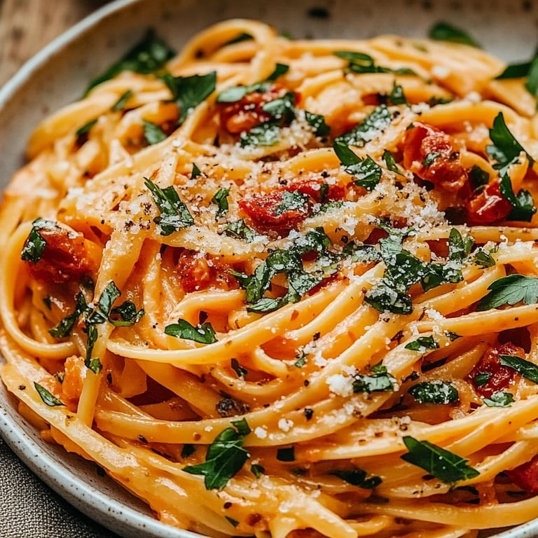 Cremige Sonnengetrocknete Tomaten-Vegan-Pasta