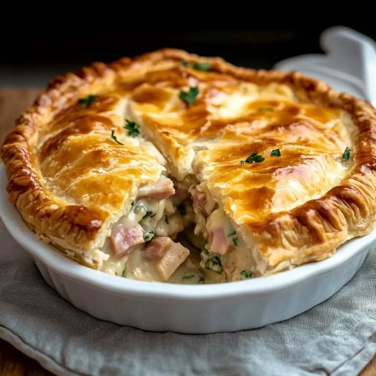 Easy Creamy Chicken, Ham, and Mushroom Pie