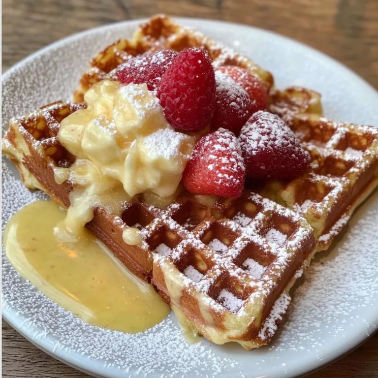 Apfel-Zimt-Waffeln mit Vanillesauce