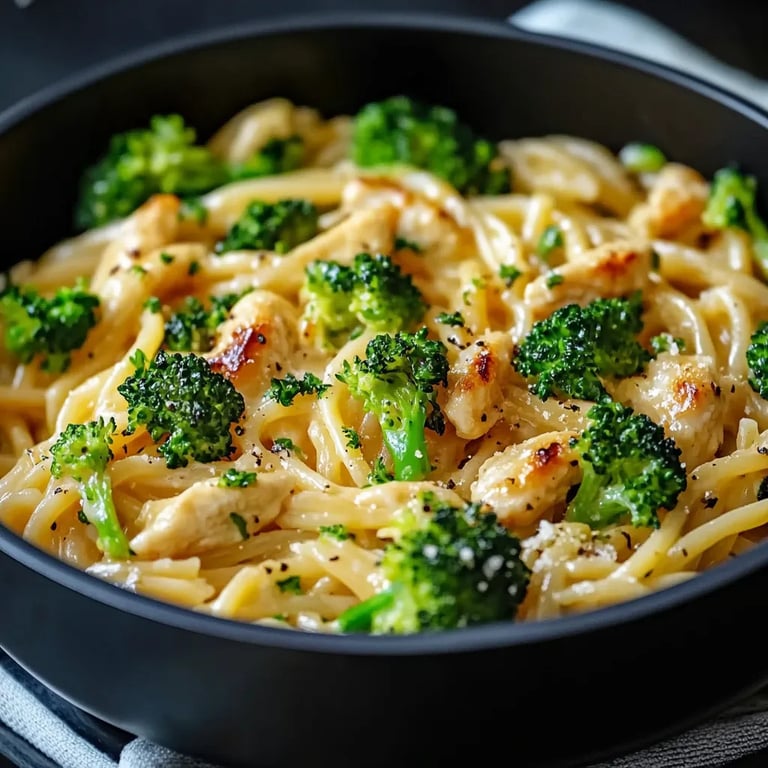 Cremige Hähnchen Brokkoli Pasta