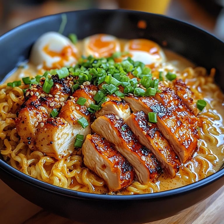 Fiery Chicken Ramen w/ Creamy Garlic Sauce: An Incredible 7-Step Recipe