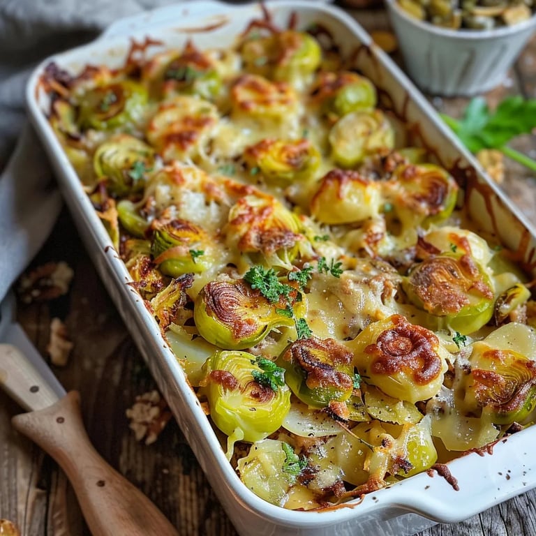 Rosenkohl Auflauf mit Kartoffel und Hackfleisch