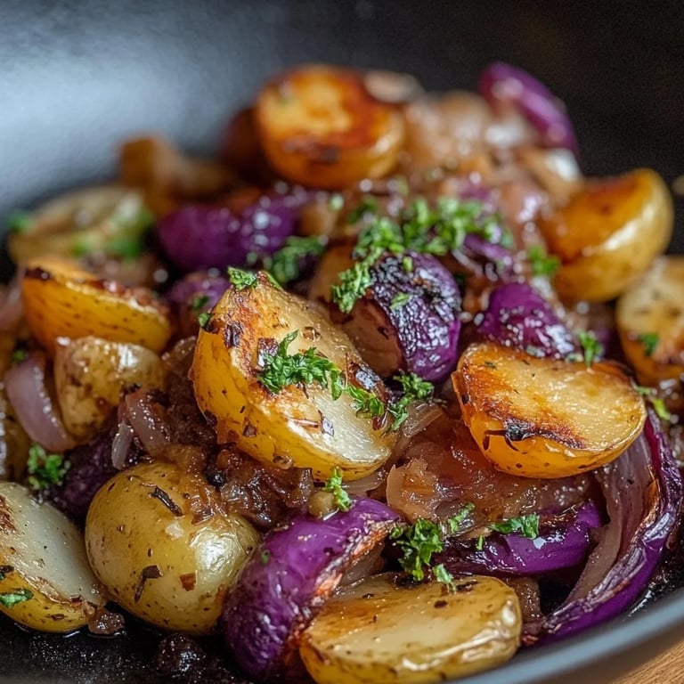 Rotkohl-Pfanne mit Kartoffeln