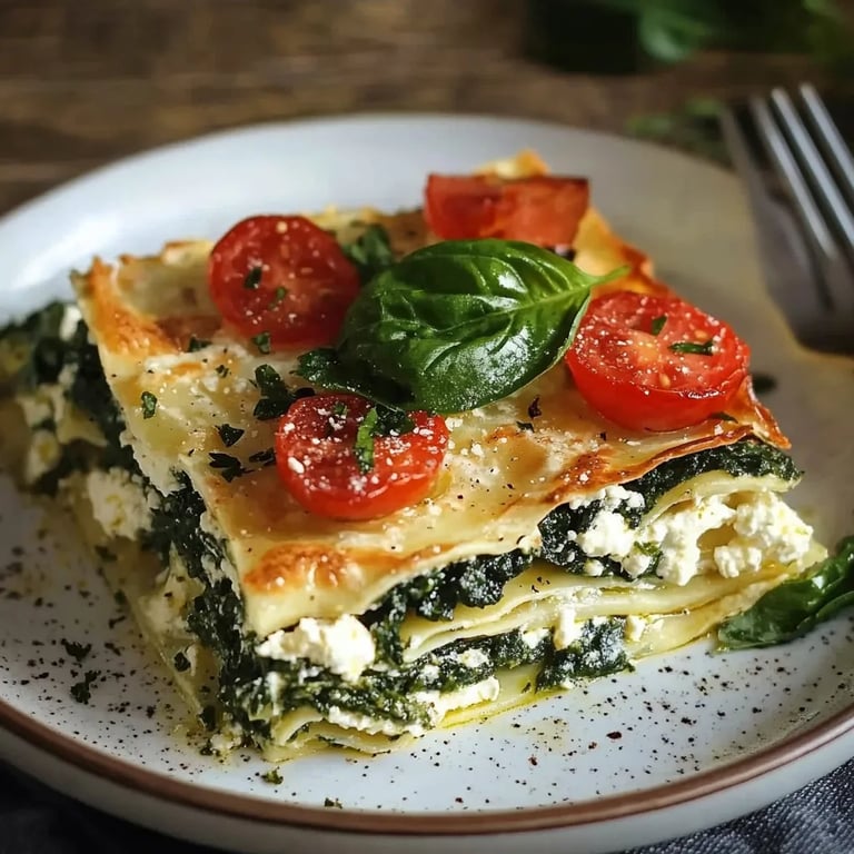 Spinatlasagne mit Feta und Tomaten