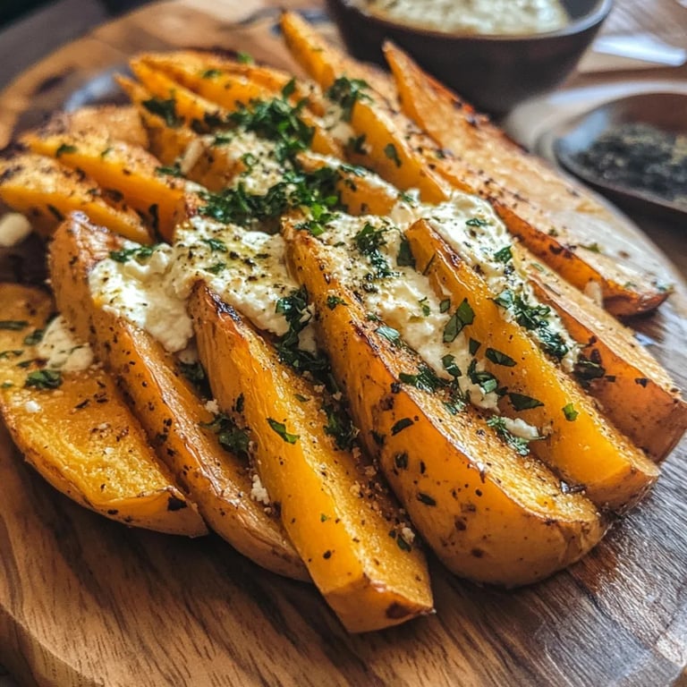 Butternut Kürbis mit Feta Dip aus dem Backofen