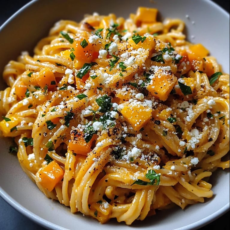 Leckere Kürbis Nudeln mit Feta