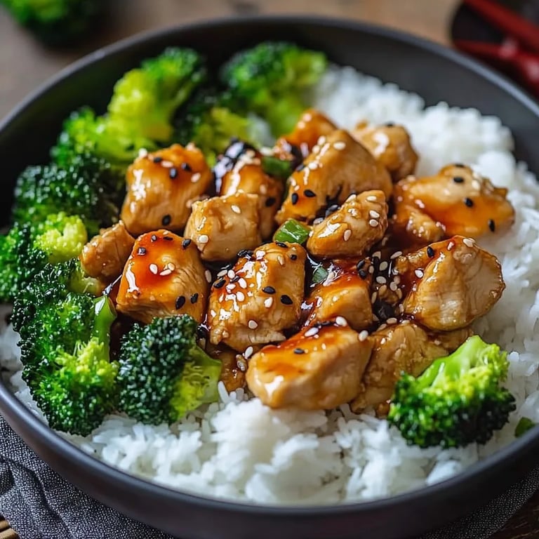 Gesundes Chicken Teriyaki mit Brokkoli und Reis