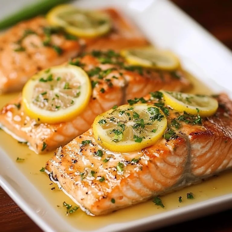 Salmon with Garlic Lemon Butter Sauce
