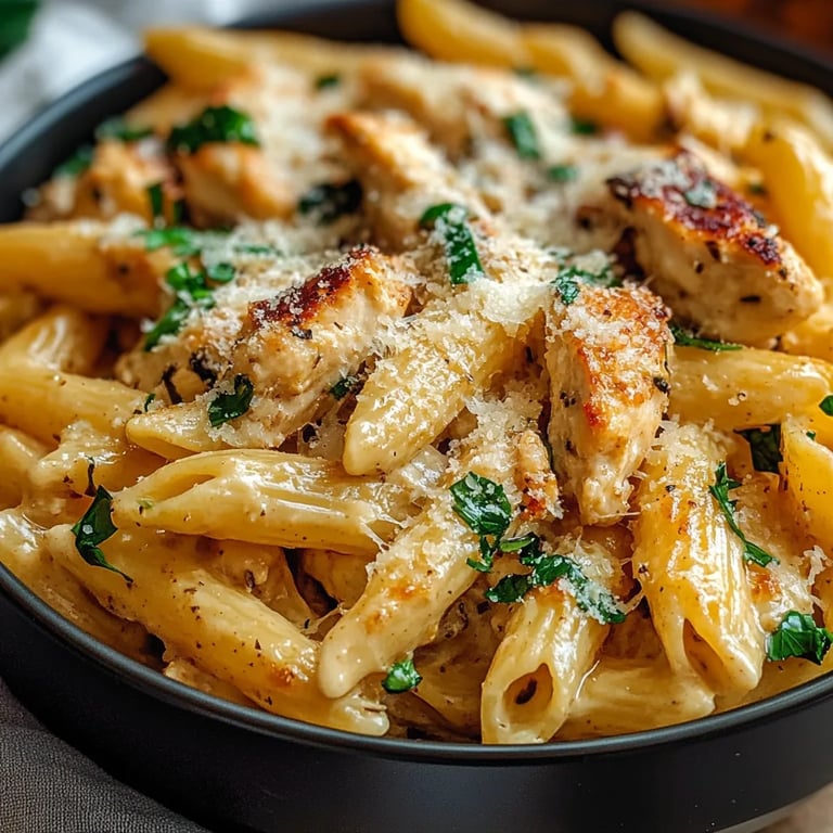 Einfache Knoblauch-Parmesan Hühnchen Pasta