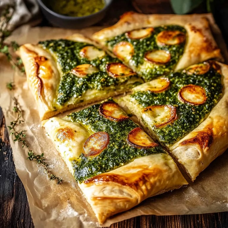 Schneller Blätterteig-Baum mit Pesto