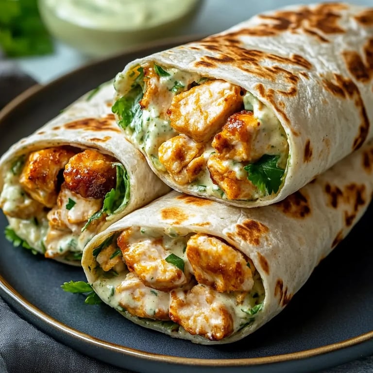 Käsige Knoblauch-Hähnchen-Wraps