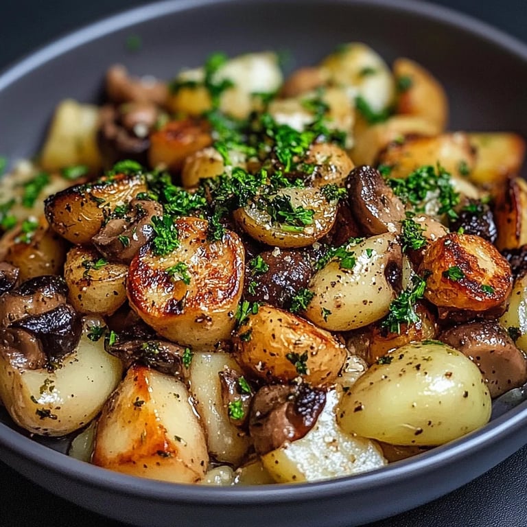 Pilzpfanne mit Rosenkohl & Kartoffelpüree
