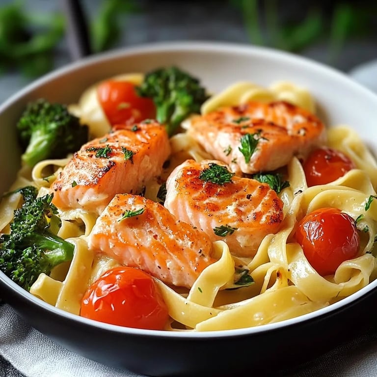 Cremige Pasta Mit Lachs, Brokkoli Und Tomaten