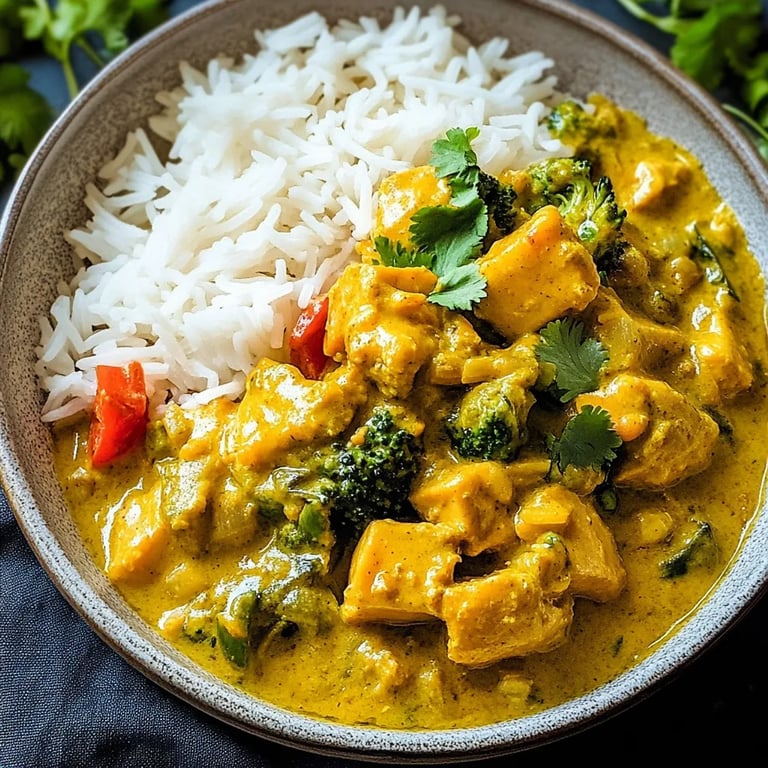 Puten-Curry mit Brokkoli, Mandeln und Reis