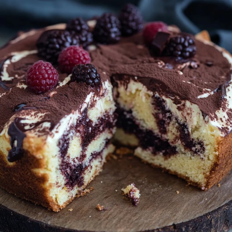 Marmorkuchen mit Kirschen, Schokolade und Buttercreme