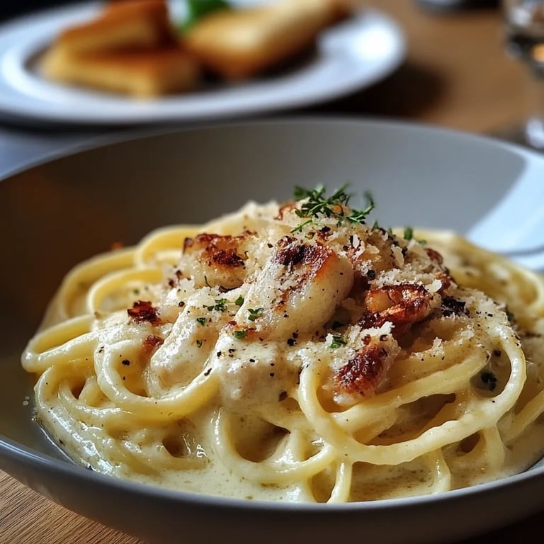 Knuspriges Hähnchen mit cremiger Pasta