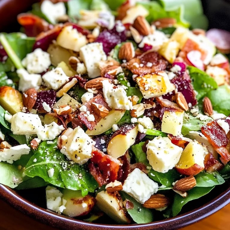 Apfelsalat mit Rinder-Bacon, Nüssen und Feta-Käse