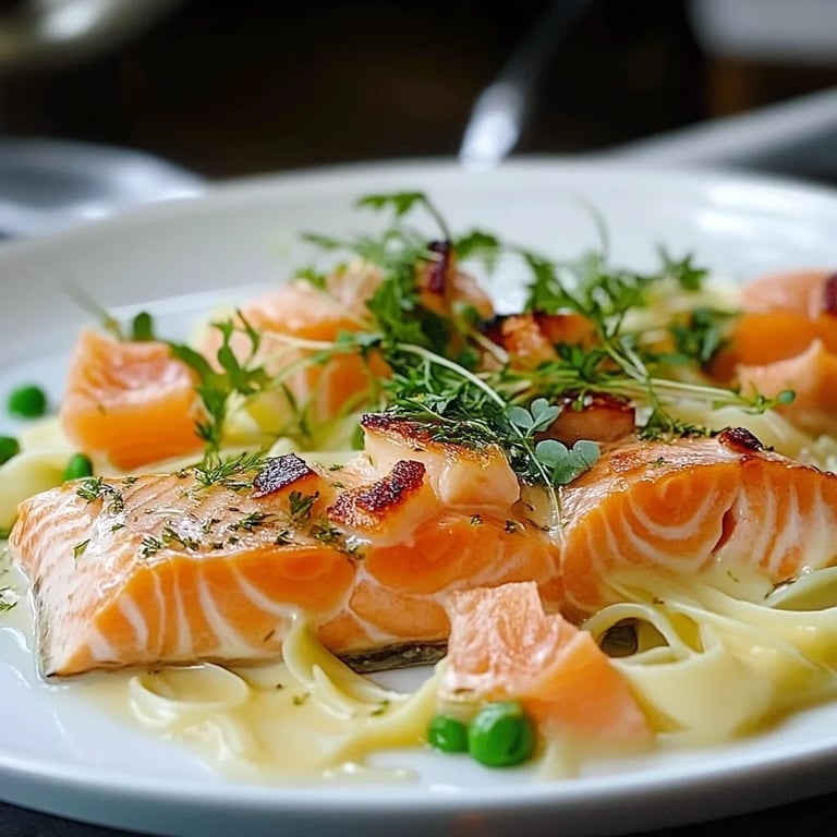 Nudelauflauf mit Lachs und Sahne