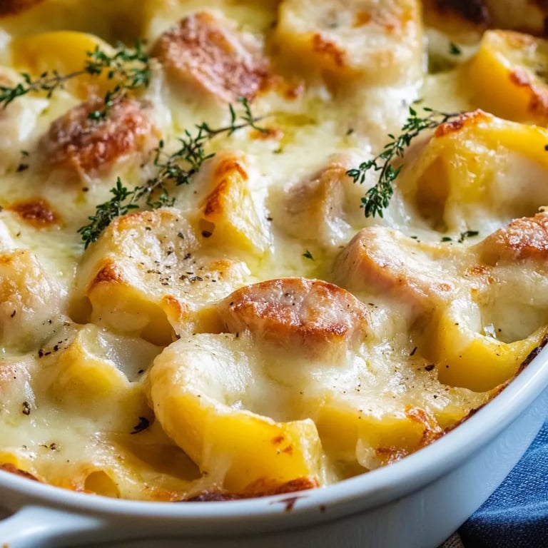 Nudel-Gratin mit Würstchen