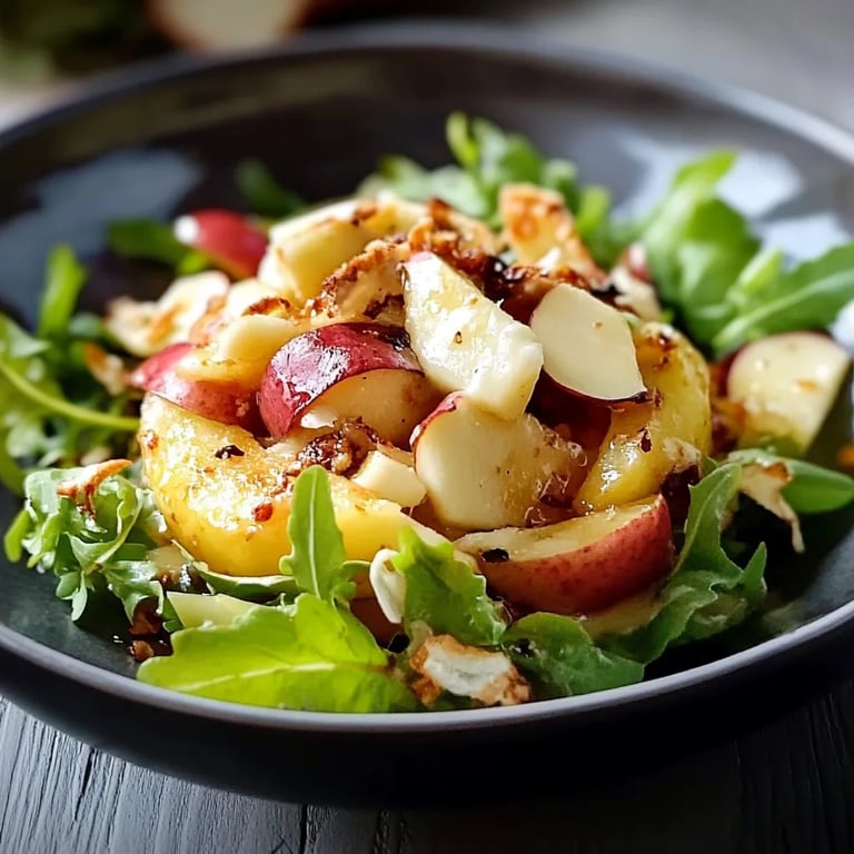 Mit Ziegenkäse gratinierter Apfel auf Salat