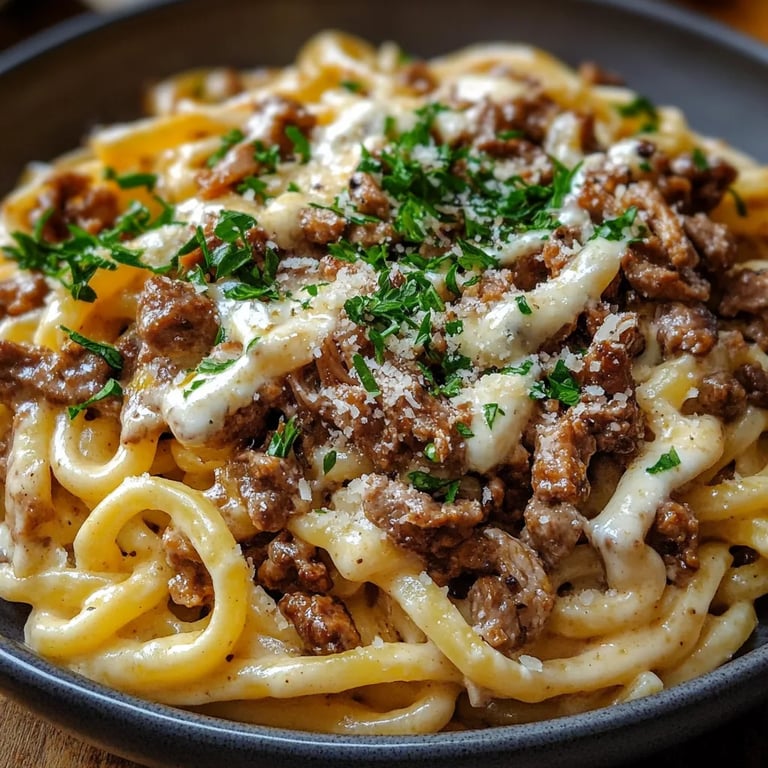 Türkische Pasta mit Hackfleisch und Joghurt-Sauce