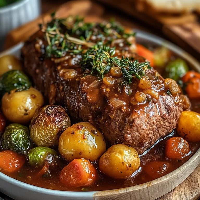 Deftiger Rosenkohleintopf mit würzigen Hackbällchen und Gemüse