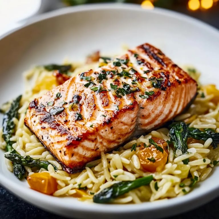 Seared Salmon with Lemon Orzo