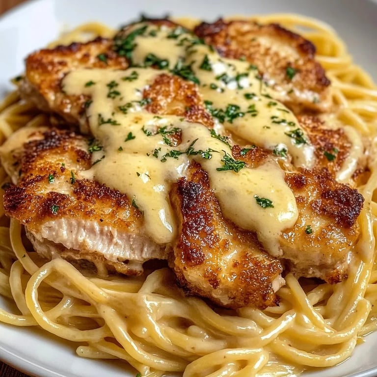 Knuspriges Hähnchen mit cremiger Pasta in 20 Minuten gemacht!