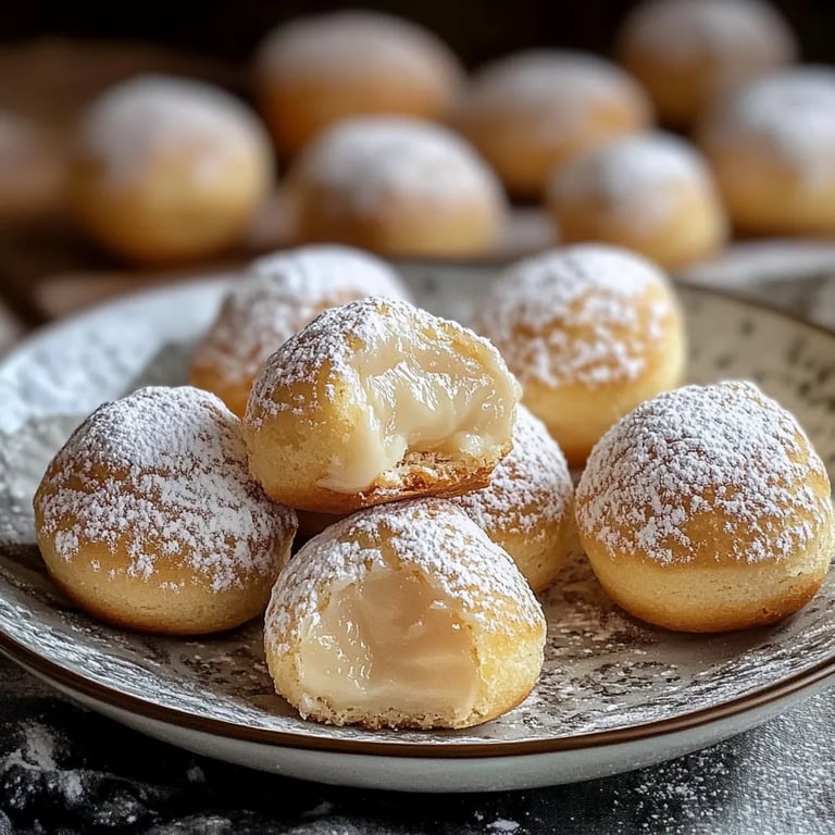 Vanillekipferl Kugeln mit Marzipan und Nougat