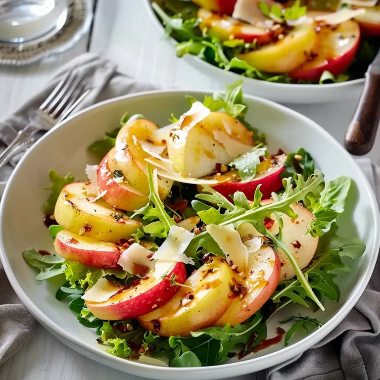 Mit Ziegenkäse gratinierter Apfel auf Salat