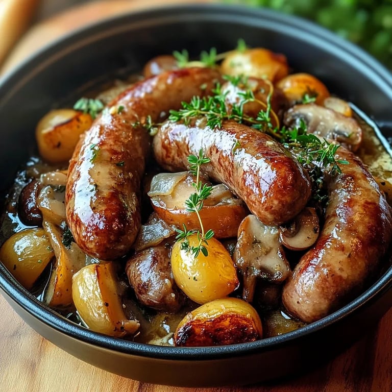 Saucisses, Champignons et Pommes de Terre au Four : Une Recette Incroyable Ultime