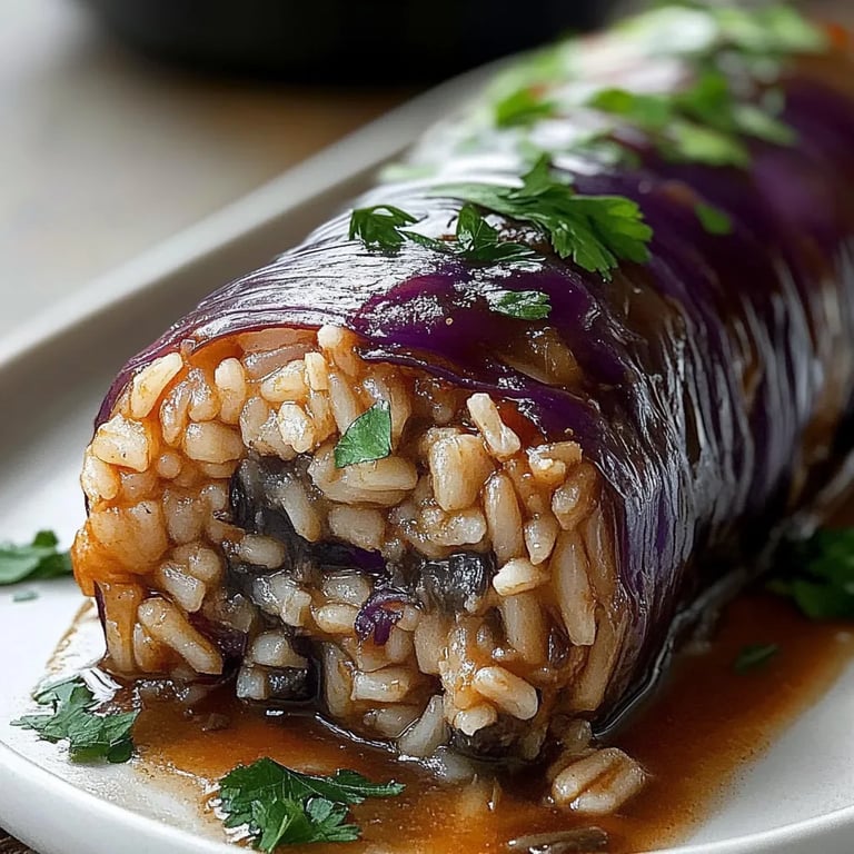 Rotkohl-Rouladen gefüllt mit Reis und Pilzen