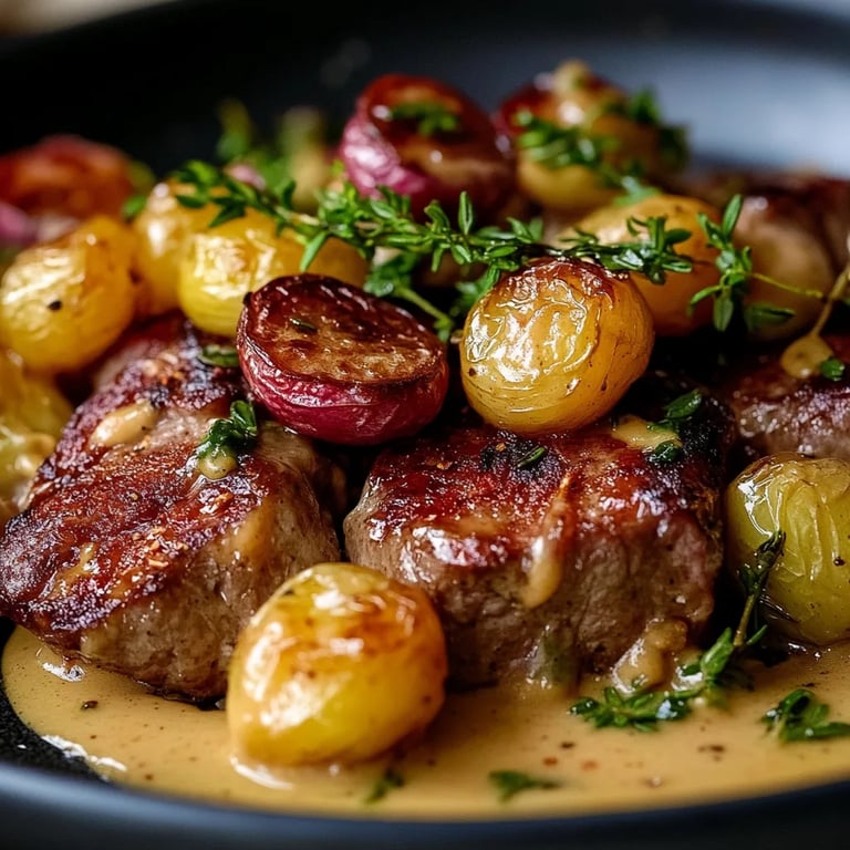 Gebackener Rosenkohl mit Speck und Senfsoße