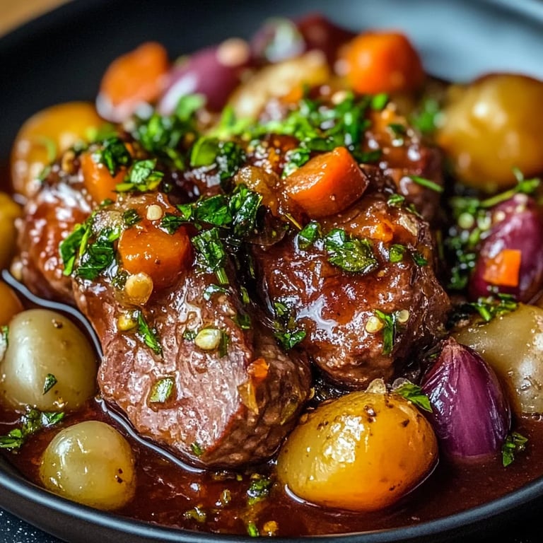 Deftiger Rosenkohleintopf mit würzigen Hackbällchen und Gemüse